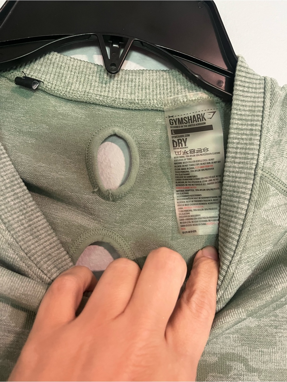 Gymshark Sage Green Camouflage Cropped Long Sleeve Top - Picture 3 of 4